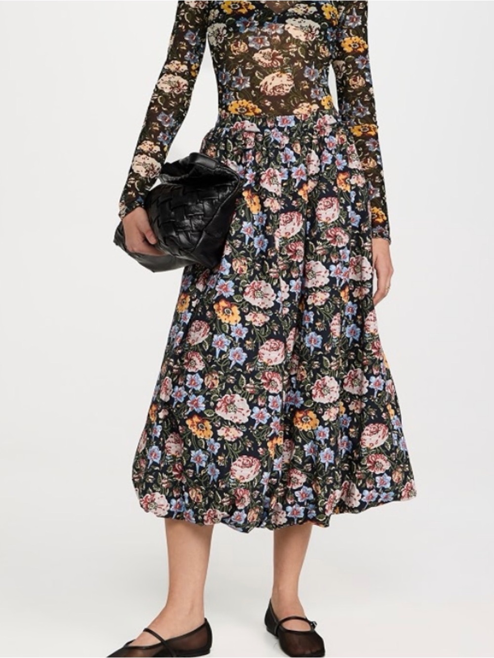 NWOT! RHODE Size S • Cassandra Black Floral Cotton Midi Skirt